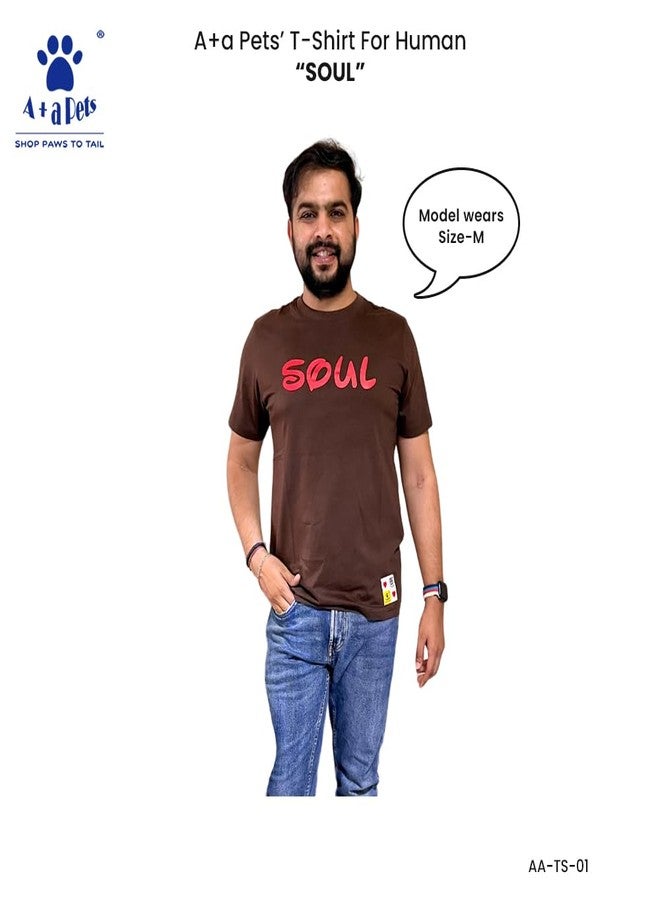 A+a Pets' Graphic Printed Premium T-Shirt for Human(Unisex) 'Soul' & Pets(Dog & Cat) 'Mate' | Half Sleeve Round Neck | Light Weight Costumes | Cotton (Human - M, Pet - 5XL, BrownH & RedP) - Image 2